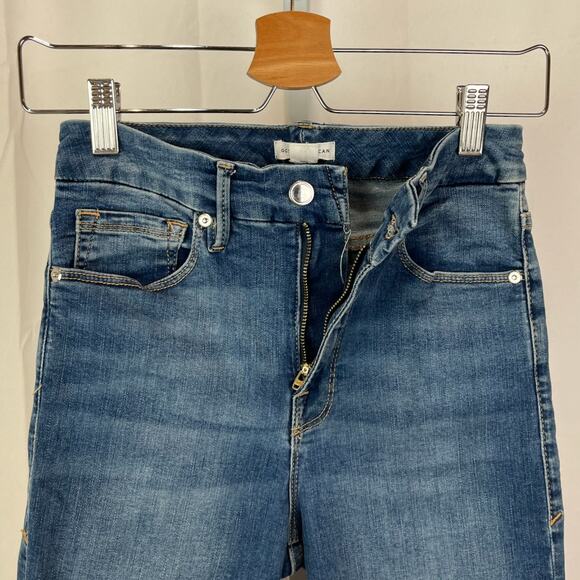 GOOD AMERICAN Size 25 0 Good Waist Ankle Crop Raw Edge Hem Skinny Jeans Blue - Picture 7 of 10